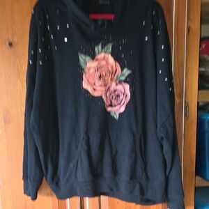 Torrid Black Hoodie with Pink Floral Design